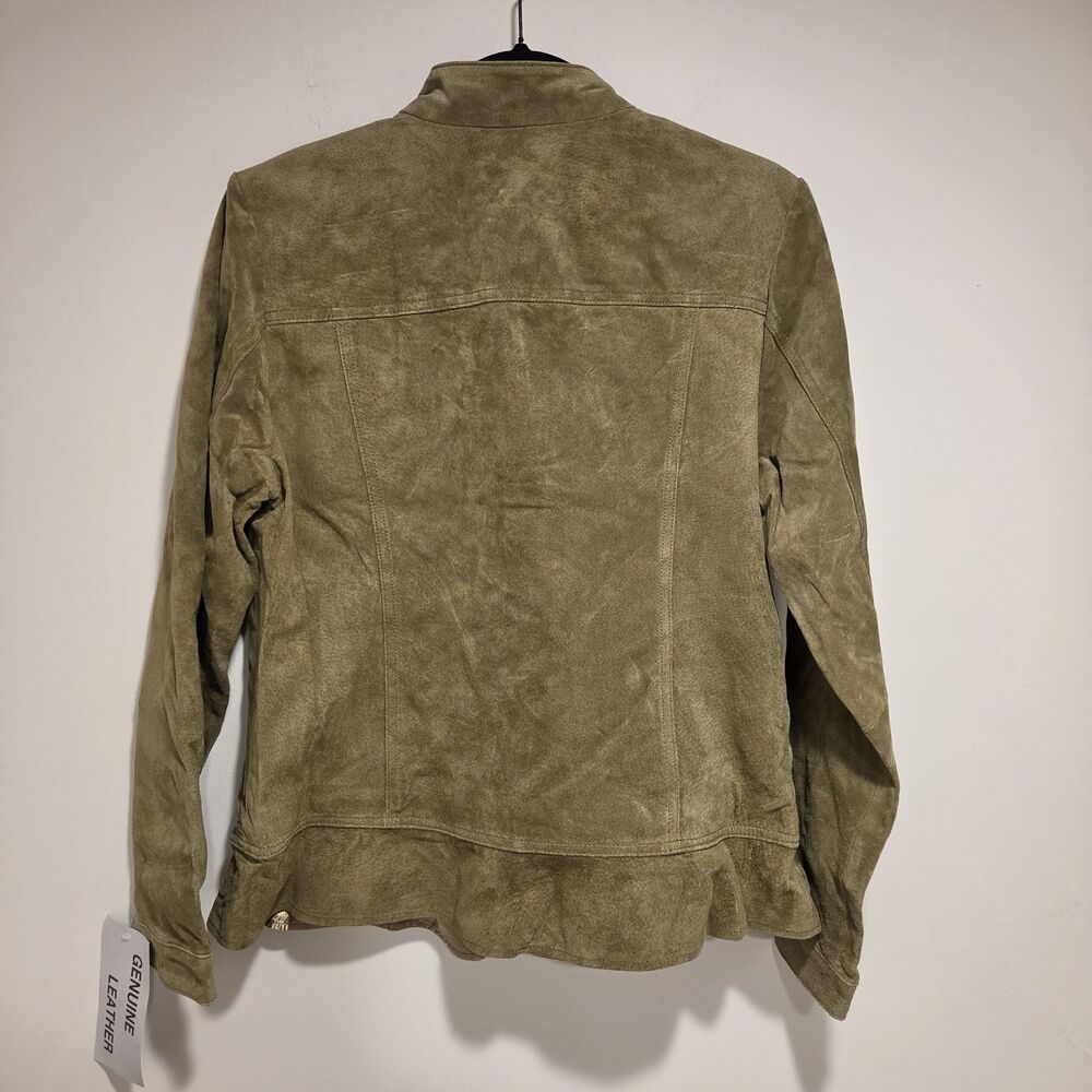 CHADWICKS Suede Leather Jacket 10 Womens Olive Button Up Blazer Classic NEW Y2K - Picture 10 of 12